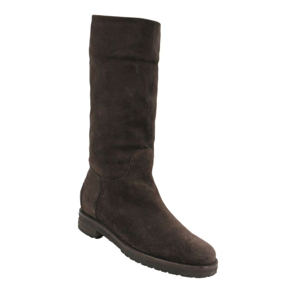 Loro Piana Womens Slip On Block Heel Suede Mid Calf Boots Brown Size 40